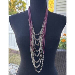 Cara New York Purple Silver Chain Statement Necklace Layered 19" Drop NEW